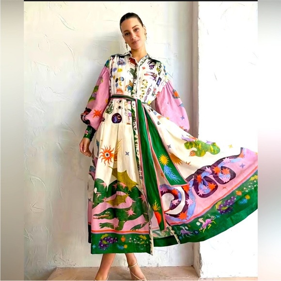 Boutique drop waist balloon sleeved midi dress NWOT size M (8/10) - Picture 2 of 13